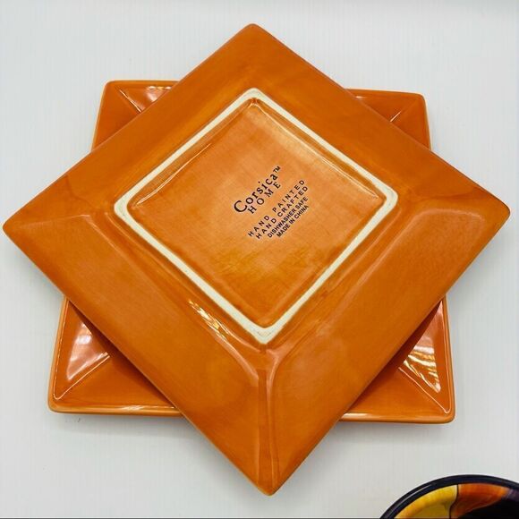 Tabletops Unlimited “Caracas” Bowl (2)Corsica “Clementine” Square Dinner Plates - Picture 13 of 16